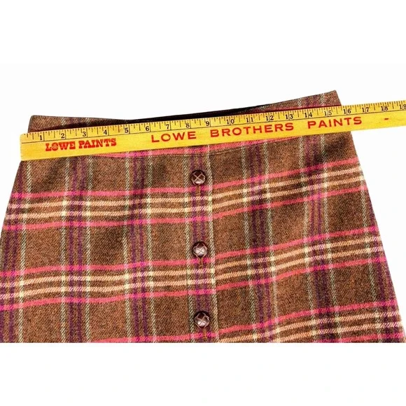 TALBOTS Plaid Button-Front Skirt Womens Sz 8 Brown Pink Wool Blend Western Retro - Picture 7 of 7
